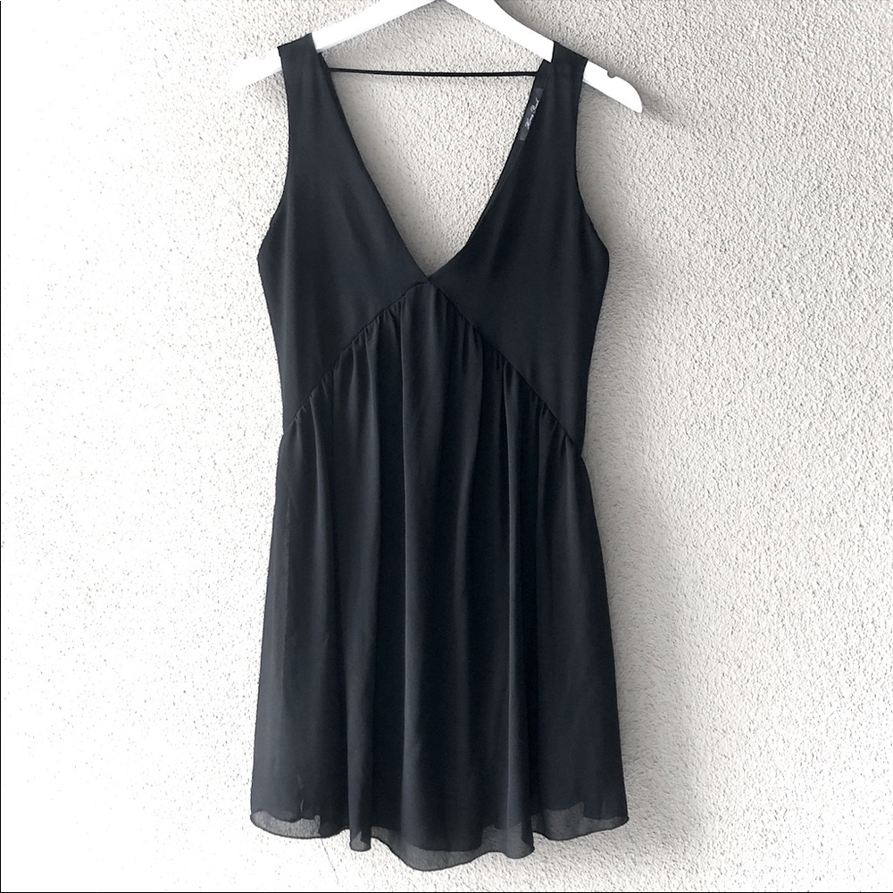 Honey Punch Black Dress — Breezy SemiSheer Summer — V Neck — Small